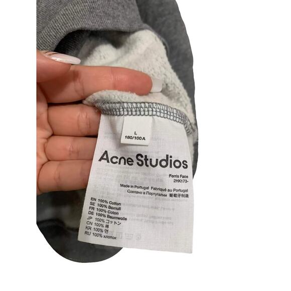 Acne Studios Ferris Face Appliquéd Cotton-Jersey Hoodie in Light Gray Melange - Picture 5 of 6